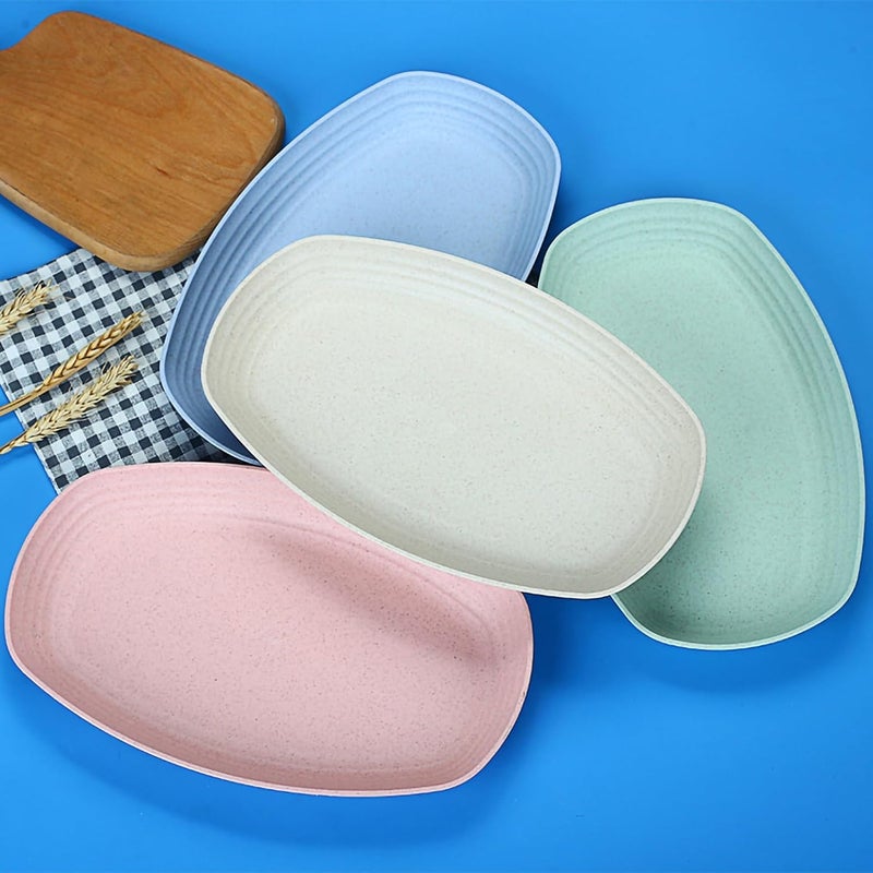 Takositio Takositio Flat Dinner Plates Set for Plastic Tray Microwave and Dishwasher Safe Wheat Straw for Kitchen Unbreakable Kids Plates Lightweight Tray for Kitchen Set of 4 Random Color  - Image 2
