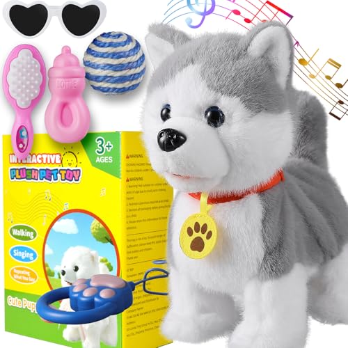 Marsjoy Husky Walking Barking Dog for Kids Interactive Musical Puppy Robot Repeats What You Say, Realistic Licking Tongue Wagging Tail Remote Control Toddler Toys for Girls and Boys Birthday Gifts - Image 1