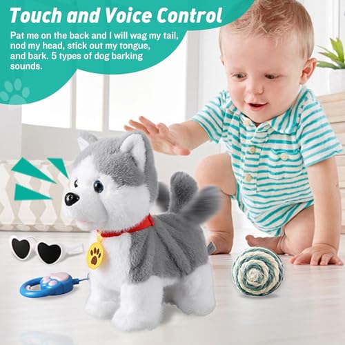 Marsjoy Husky Walking Barking Dog for Kids Interactive Musical Puppy Robot Repeats What You Say, Realistic Licking Tongue Wagging Tail Remote Control Toddler Toys for Girls and Boys Birthday Gifts - Image 3