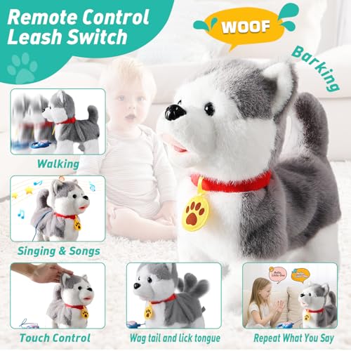 Marsjoy Husky Walking Barking Dog for Kids Interactive Musical Puppy Robot Repeats What You Say, Realistic Licking Tongue Wagging Tail Remote Control Toddler Toys for Girls and Boys Birthday Gifts - Image 2