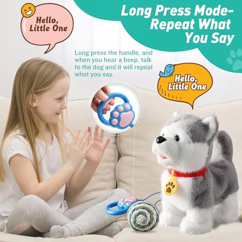 Marsjoy Husky Walking Barking Dog for Kids Interactive Musical Puppy Robot Repeats What You Say, Realistic Licking Tongue Wagging Tail Remote Control Toddler Toys for Girls and Boys Birthday Gifts - Image 4