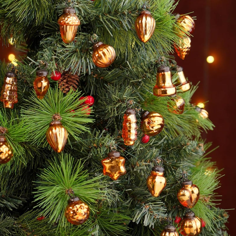 Indian-Shelf 50 Pieces Glass Copper Christmas Ornaments Decorative Mercury Mini Vintage Bulk Hanging Ornaments for Halloween Christmas Tree New Year Valentine Day Holidays Event and Wedding Party Decor - Image 4