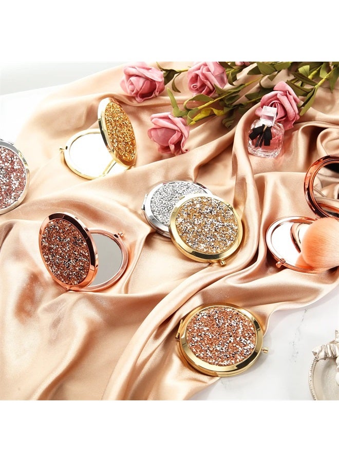 Cindeer 100 Pcs Small Compact Mirror Folding Pocket Makeup Mirror Round Hand Held Mirror Cosmetic Magnifying Compact Mirror Rhinestone Mirror with 1X/2X Magnification for Women Girls Travel(Vintage Colors)  - Image 2