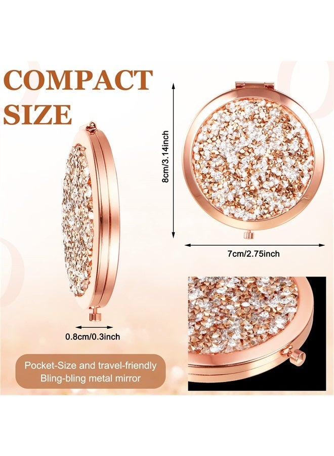 Cindeer 100 Pcs Small Compact Mirror Folding Pocket Makeup Mirror Round Hand Held Mirror Cosmetic Magnifying Compact Mirror Rhinestone Mirror with 1X/2X Magnification for Women Girls Travel(Vintage Colors)  - Image 3