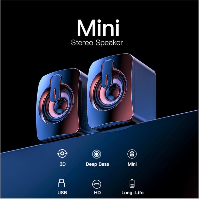 Mini Computer Speaker USB - 3W*2 RGB Lights Wired Stereo - 3.5mm Jack + 2.0 USB Powered For Gaming/Movie/Music/PC/Laptop - Image 3
