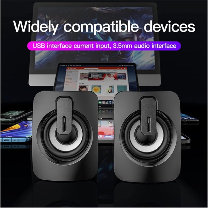 Mini Computer Speaker USB - 3W*2 RGB Lights Wired Stereo - 3.5mm Jack + 2.0 USB Powered For Gaming/Movie/Music/PC/Laptop - Image 2