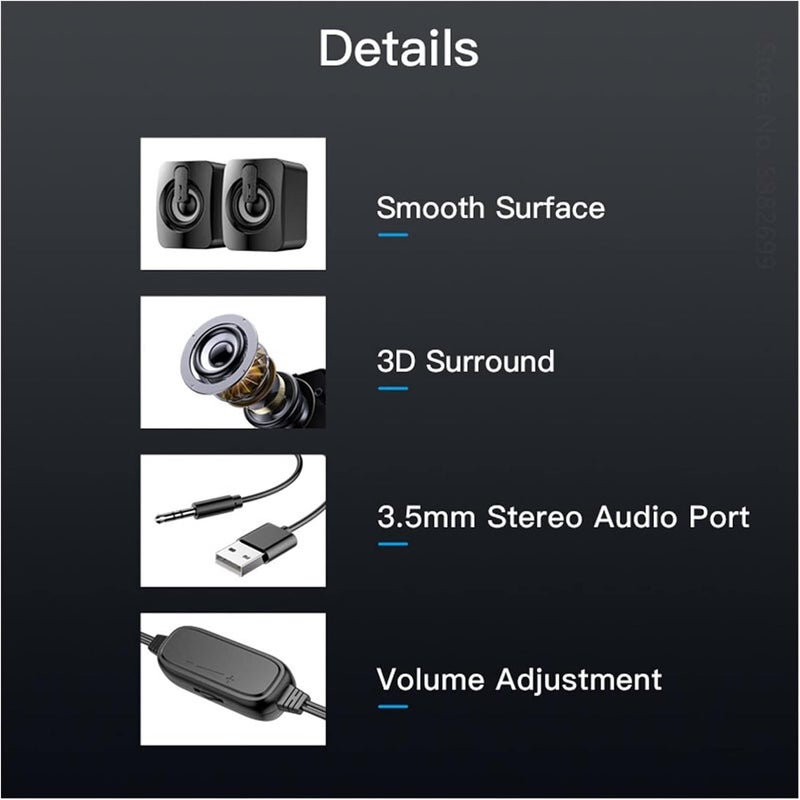 Mini Computer Speaker USB - 3W*2 RGB Lights Wired Stereo - 3.5mm Jack + 2.0 USB Powered For Gaming/Movie/Music/PC/Laptop - Image 5