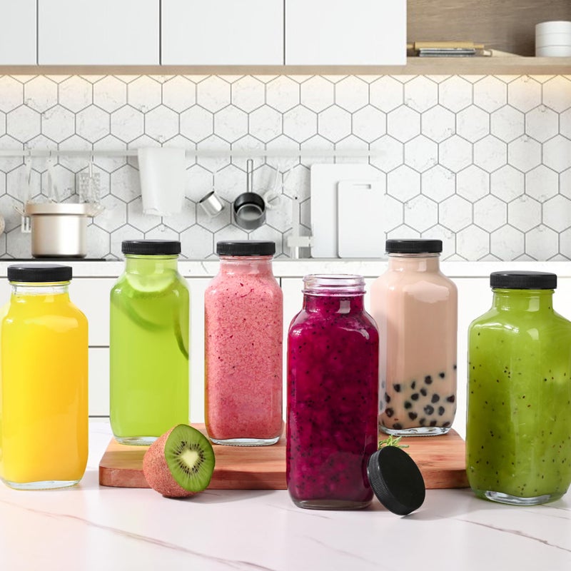 Benestanti 10 Pack 16oz Glass Juice Bottles with Lids - Reusable Juicing Bottles Glass Drinking Jars Containers with Airtight Lids & Cleaning Brush - Perfect for Juicing,Milk,Kombucha, and Storage - Image 2
