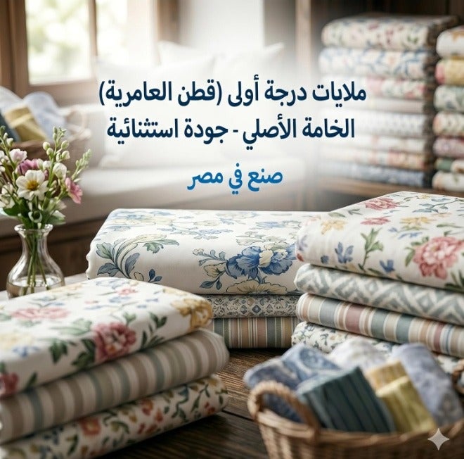 طقم ملاية مسطح قطن الامرية 4 قطع مقاس كبير (180سم) - يشمل ملاية و كيس مخدة  و 2 خدادية - صنع في مصر (ربيعى مبهة) - Image 2