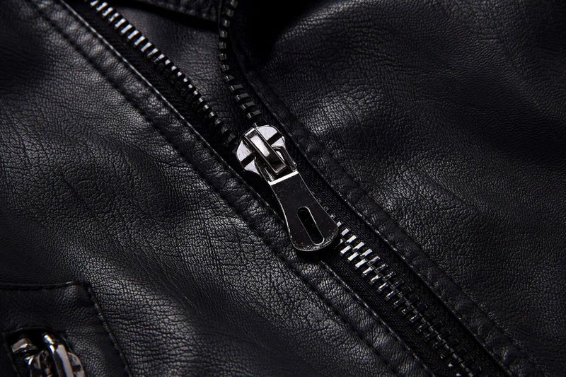 Chouyatou Men's Vintage Asymmetric Zip Lightweight Faux Leather Biker Jacket, Black - Image 3