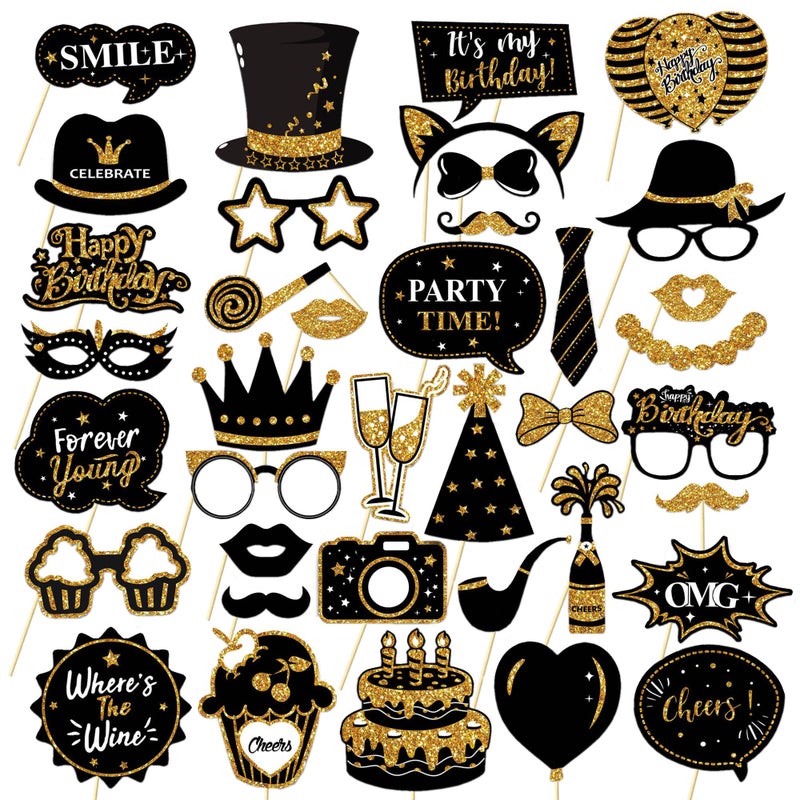 Intatikoo 38Pcs Funny Photo Booth Props with Sticks - Selfie Pose Signs for Birthday, Valentine's Day, Men Women Party Decorations - Image 1