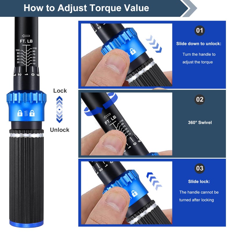 PUIBERS 3/8 inch Drive Click Torque Wrench, Click Torque Wrench 3/8 Torquimetro 10-110 FT.LB/13.6-149.2 Nm, Dual-Direction Adjustable 72 Tooth for Bike Moto and Car Repair - Image 5