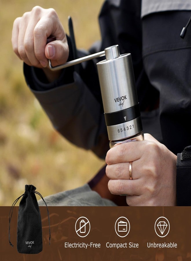 VEVOK CHEF Manual Coffee Grinder Stainless Steel Burr Grinder 6 External Adjustable Setting Vintage Hand Coffee Grinder Portable Hand Crank Conical Coffee Bean Grinder Mill for Home,Camping - Image 4