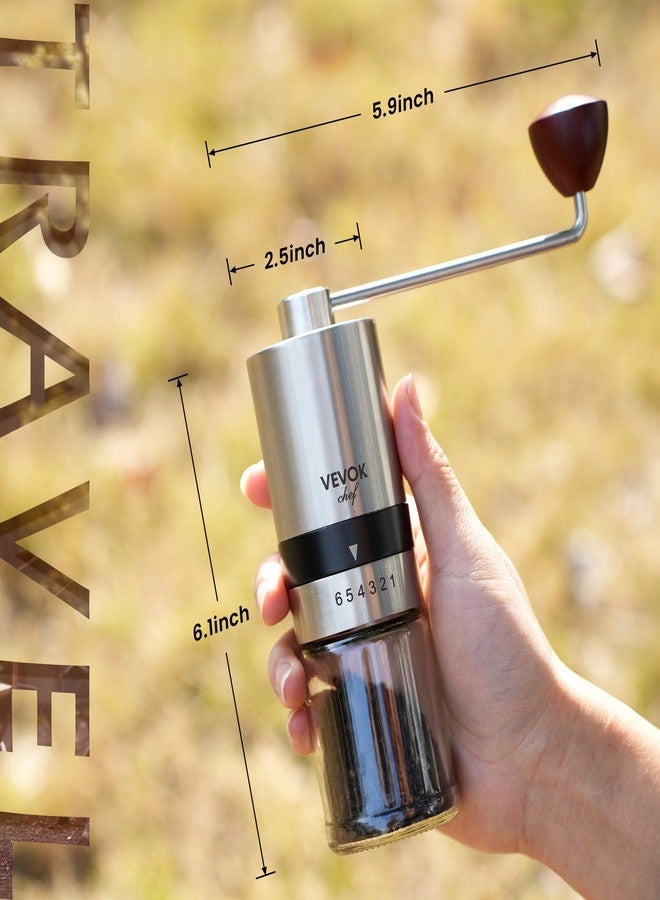 VEVOK CHEF Manual Coffee Grinder Stainless Steel Burr Grinder 6 External Adjustable Setting Vintage Hand Coffee Grinder Portable Hand Crank Conical Coffee Bean Grinder Mill for Home,Camping - Image 3