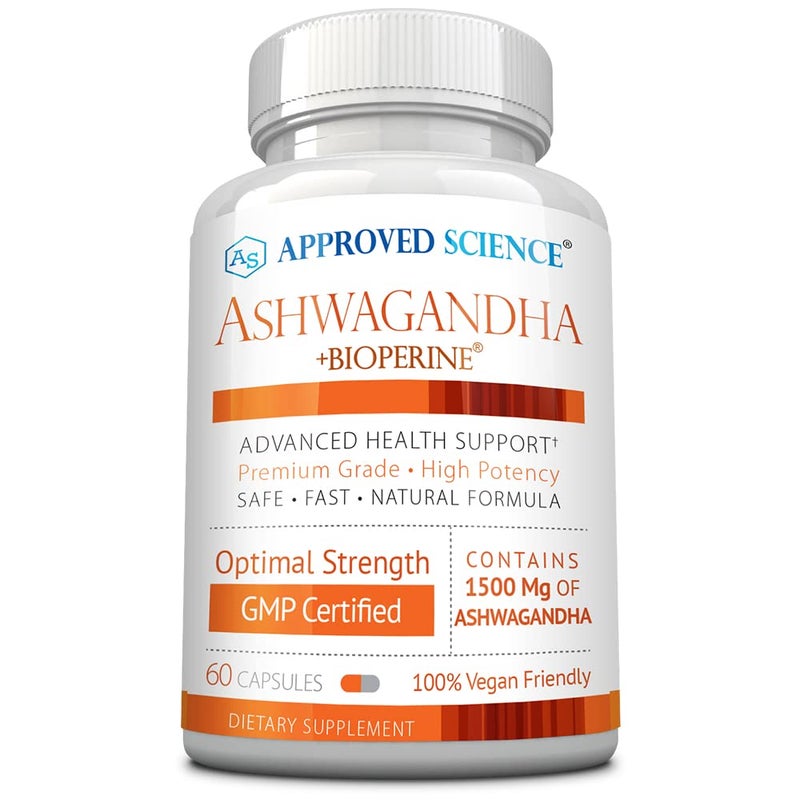 Approved Science Ashwagandha 1500mg with Bioperine and Ginger Mood and Energy Support 60 Vegan Friendly Capsules 1 Month Supply