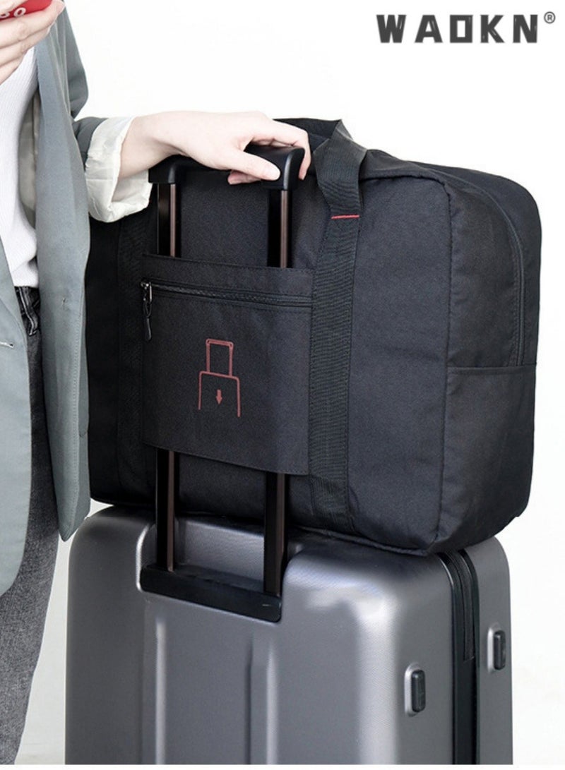 WAOKN Unisex Portable Foldable Backpack, Men's and Women's Large-capacity Outdoor Sports Bag Handbag Carry Bags, Portable Business Trip Trolley Bag Storage Bag Luggage Bag Travel Bag(Black)  - Image 3
