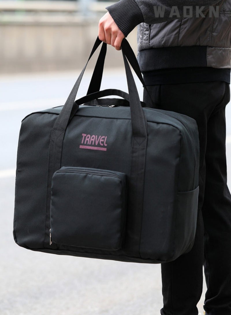 WAOKN Unisex Portable Foldable Backpack, Men's and Women's Large-capacity Outdoor Sports Bag Handbag Carry Bags, Portable Business Trip Trolley Bag Storage Bag Luggage Bag Travel Bag(Black)  - Image 2