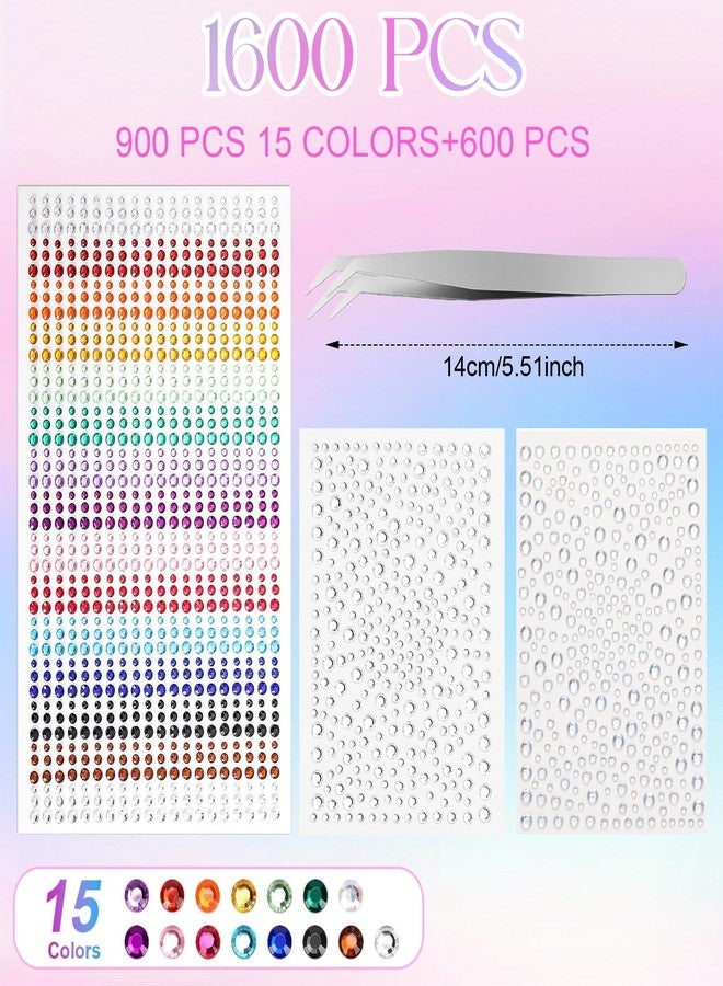 CoolShef مجموعة ملصقات أحجار الراين من CoolShef، 1600 قطعة، مع ملقط، كريستال ذاتي اللصق للوجه، ملصقات لامعة لتزيين الشعر والمكياج، أحجار كريمة ملونة للوجه، مناسبة للأعمال اليدوية، وأغطية هواتف يمكنك صنعها بنفسك. - Image 2