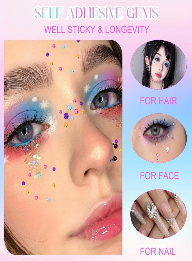 CoolShef مجموعة ملصقات أحجار الراين من CoolShef، 1600 قطعة، مع ملقط، كريستال ذاتي اللصق للوجه، ملصقات لامعة لتزيين الشعر والمكياج، أحجار كريمة ملونة للوجه، مناسبة للأعمال اليدوية، وأغطية هواتف يمكنك صنعها بنفسك. - Image 5