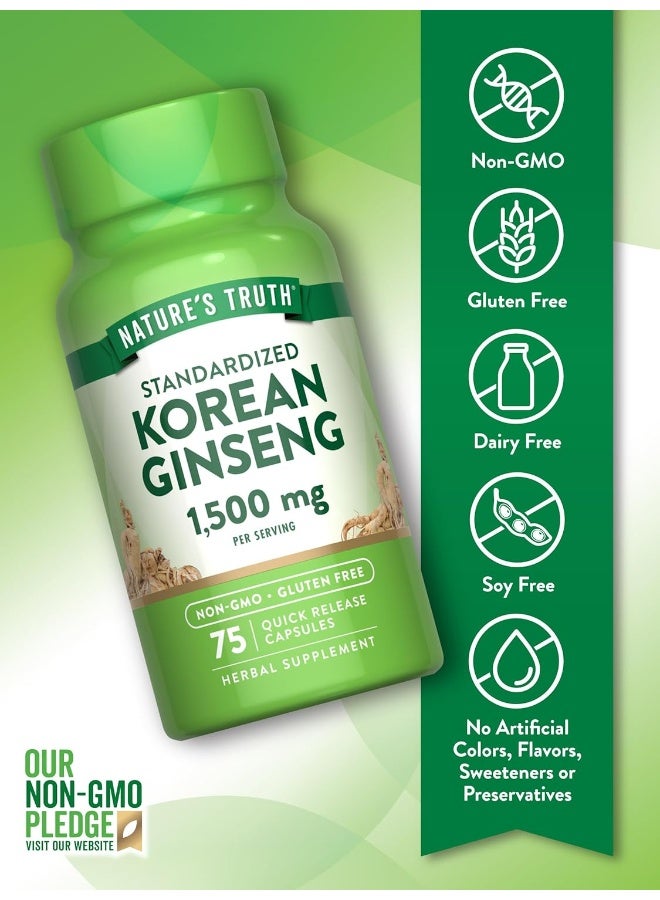 نايتشورز تروث كبسولات الجينسنغ الكوري من ناتشرز تروث | ٧٥ كبسولة | مستخلص موحد | مكمل غذائي خالٍ من الكائنات المعدلة وراثيًا والغلوتين - Image 3