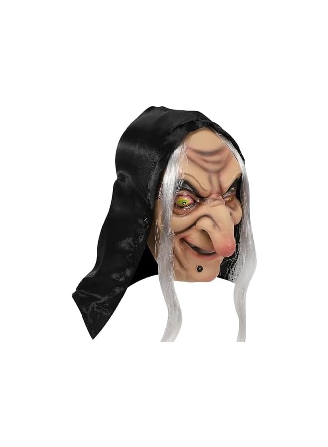 Evil Witch Mask Scary Halloween Mask Old Lady Realistic Face Mask Creepy Latex Helmet Masquerade Cosplay Costume Prop (White) - Image 3