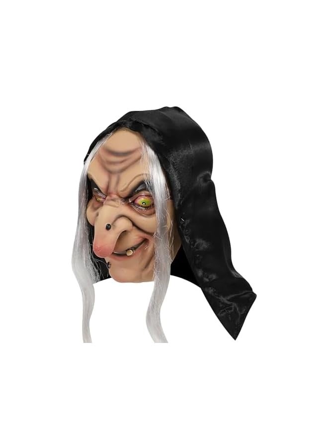 Evil Witch Mask Scary Halloween Mask Old Lady Realistic Face Mask Creepy Latex Helmet Masquerade Cosplay Costume Prop (White) - Image 2