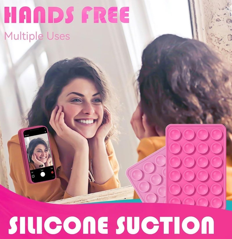 REDWIND Suction Phone Case, Phone Suction Sticker, Silicone Strong Grip Holder for Hands-Free iPhone & Android Mobile, Video Phone Accessory Compatible Mirror, Shower (Black+Pink- Pack of 2) - Image 5