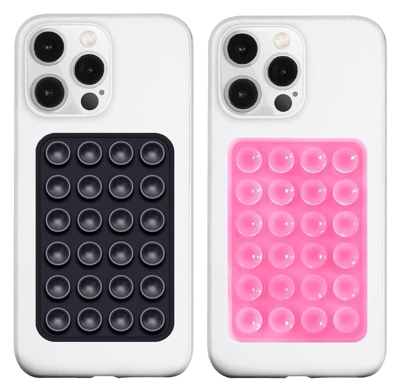 REDWIND Suction Phone Case, Phone Suction Sticker, Silicone Strong Grip Holder for Hands-Free iPhone & Android Mobile, Video Phone Accessory Compatible Mirror, Shower (Black+Pink- Pack of 2) - Image 1