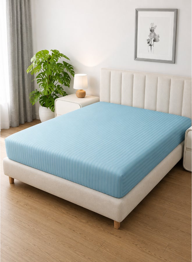 Hotel Linen Klub Deyarco Soft Comfort Stripe Microfiber Aqua Fitted Sheet Super King 200x200cm - Image 1