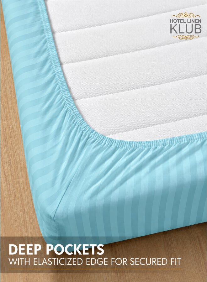 Hotel Linen Klub Deyarco Soft Comfort Stripe Microfiber Aqua Fitted Sheet Super King 200x200cm - Image 3