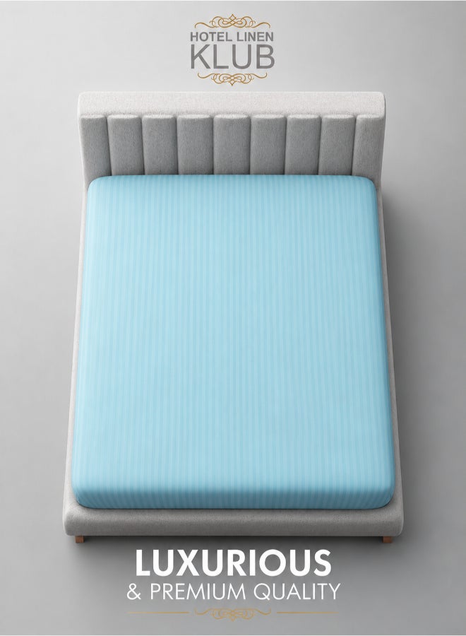 Hotel Linen Klub Deyarco Soft Comfort Stripe Microfiber Aqua Fitted Sheet Super King 200x200cm - Image 2
