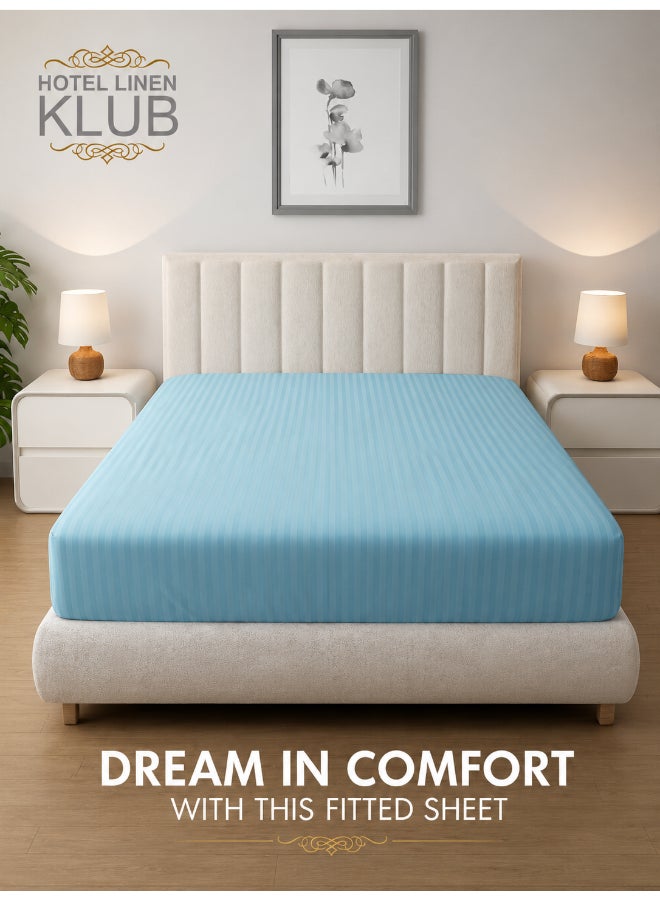 Hotel Linen Klub Deyarco Soft Comfort Stripe Microfiber Aqua Fitted Sheet Super King 200x200cm - Image 5