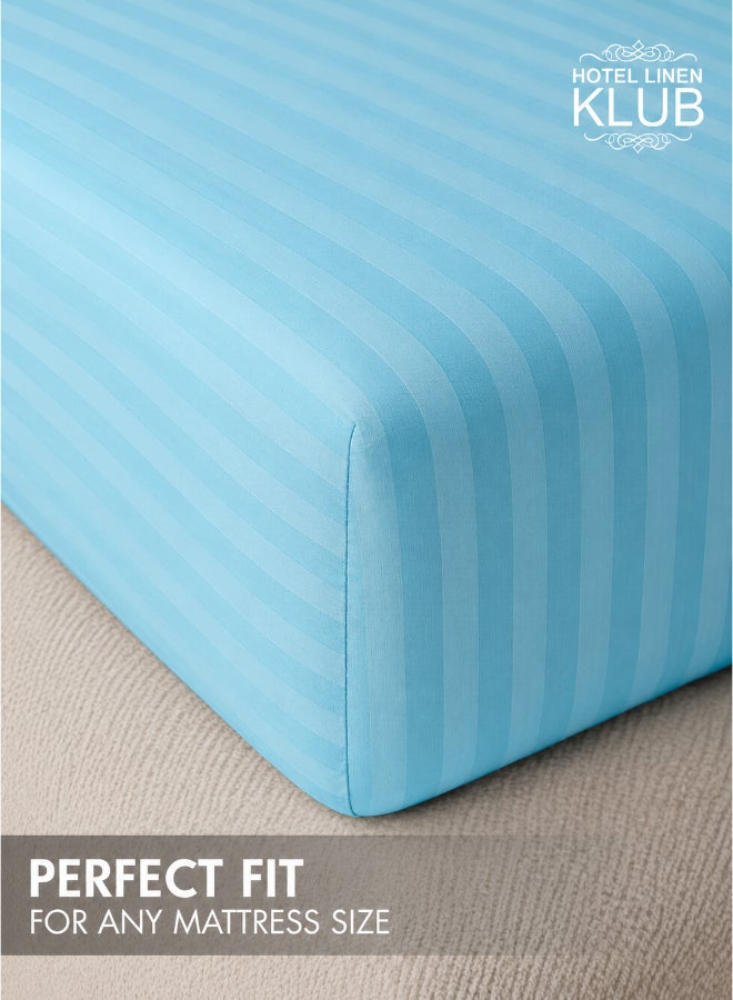 Hotel Linen Klub Deyarco Soft Comfort Stripe Microfiber Aqua Fitted Sheet Super King 200x200cm - Image 4