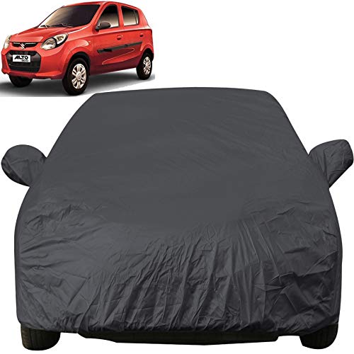 Autofact Car Body Cover with Mirror Pockets Compatible for Maruti Alto 800 (Triple Stitched, Bottom Fully Elastic, Checks Design), Grey - Image 1