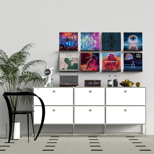 ILYXY Acrylic Vinyl Record Holder Wall Mount – 8 Pack 12-Inch Floating Vinyl Shelves, Black Record Display Frames for LP Albums & Wall Decor - Image 3