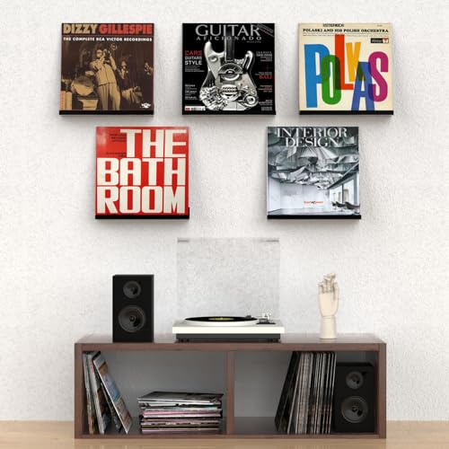 ILYXY Acrylic Vinyl Record Holder Wall Mount – 8 Pack 12-Inch Floating Vinyl Shelves, Black Record Display Frames for LP Albums & Wall Decor - Image 4