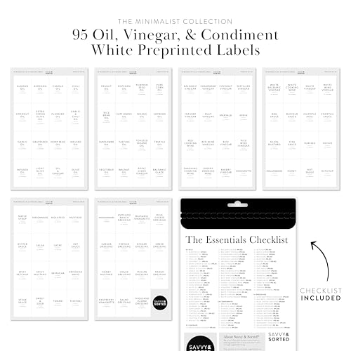 SAVVY & SORTED Minimalist Oil Bottle Labels, 95 Preprinted Pantry Stickers for Oils and Vinegar Dispenser Glass Bottles, Condiment Jars, Waterproof Removable, Kitchen Organization - Image 3
