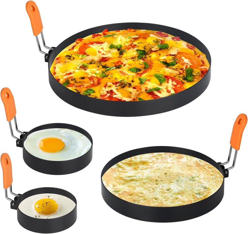 Hhyn Egg Rings for Griddle Frying Eggs Upgraded 4 Packs, Pancake Shapers with Orange Silicone Handle Non-stick Egg Molds for cooking Breakfast Omelette Sandwiches (3", 3.5", 6", 8") - Image 1