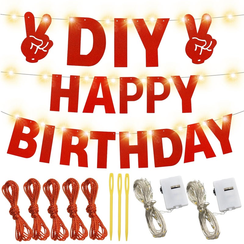 WELITTCON 175Pcs DIY Glitter Customizable Banner Kit Happy Birthday Custom Letter Banners Happy Valentine's Day Banners Love Heart Personalized Banner Decor Birthday Party Decorations Supplies(Glitter Red) - Image 2