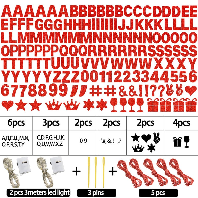 WELITTCON 175Pcs DIY Glitter Customizable Banner Kit Happy Birthday Custom Letter Banners Happy Valentine's Day Banners Love Heart Personalized Banner Decor Birthday Party Decorations Supplies(Glitter Red) - Image 5