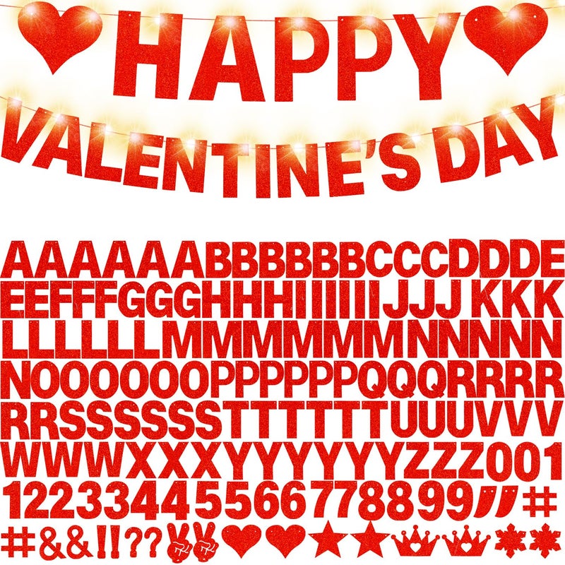 WELITTCON 175Pcs DIY Glitter Customizable Banner Kit Happy Birthday Custom Letter Banners Happy Valentine's Day Banners Love Heart Personalized Banner Decor Birthday Party Decorations Supplies(Glitter Red) - Image 1