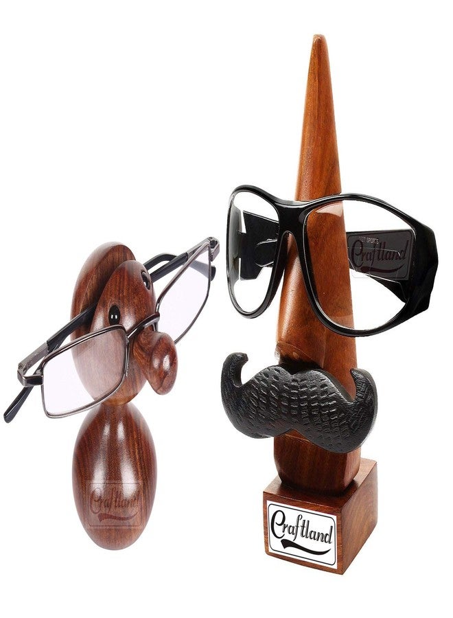 Craftland Pair of Wooden Nose Shaped Spectacle/spec Holder/Stand with Black Moustache and Doll - Image 1
