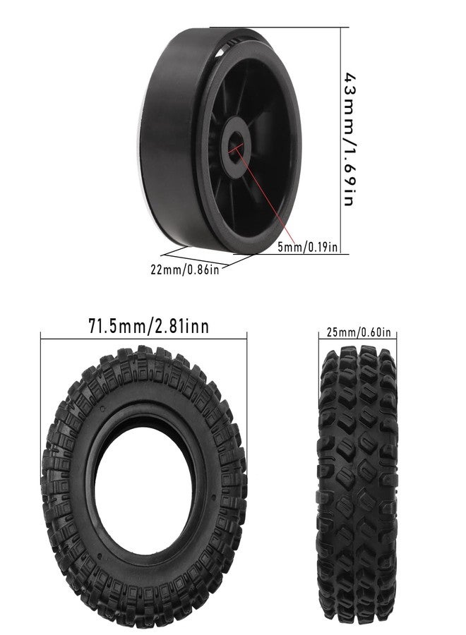 QOZAU RC Tires & Wheels Set, 70x25mm Soft Rubber Tires with Foam Inserts, 5mm HexPlastic Beadlock Rims for 1/12 MN D90/D91/MN98/MN99S & 1/16 WPL C14/C24/C54/C64/C74/B16/B36 (B;Black) - Image 3