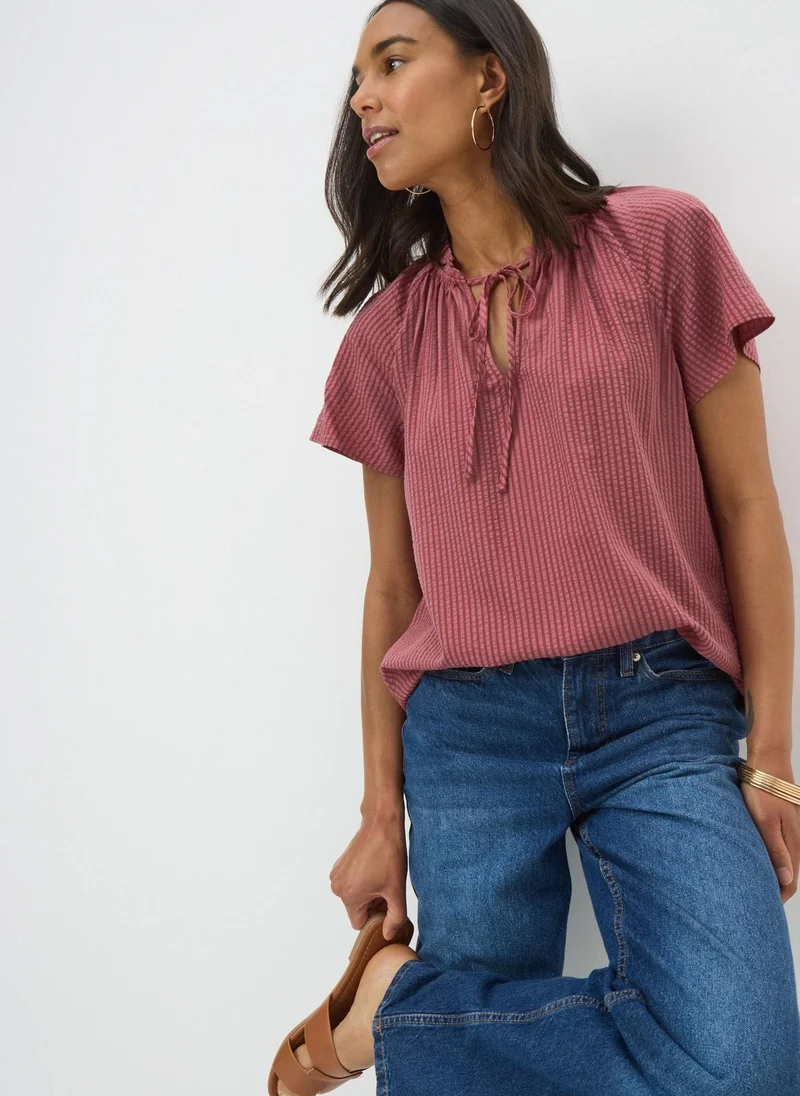 Matalan Dusty Pink Stripe Tie Neck Boho Blouse