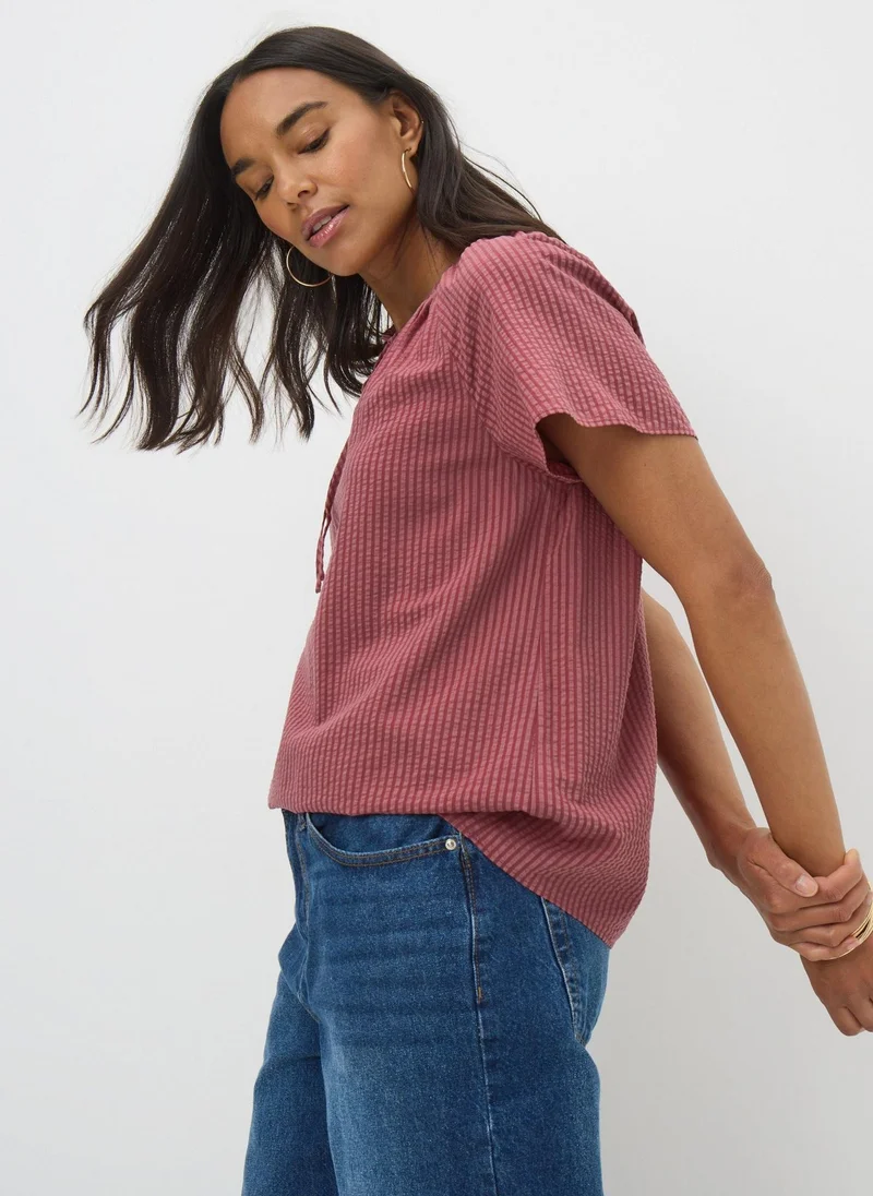 Matalan Dusty Pink Stripe Tie Neck Boho Blouse
