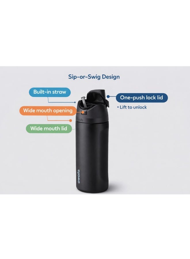 زجاجة مياه أوالا من الفولاذ المقاوم للصدأ، مزودة بماصة بلاستيكية وفولاذية، وغطاء مانع للتسرب بفتحة واسعة، تصميم سهل الفتح بضغطة واحدة، زجاجة رياضية وسفر قابلة لإعادة الاستخدام، سعة 800 مل، لون أسود - Image 3