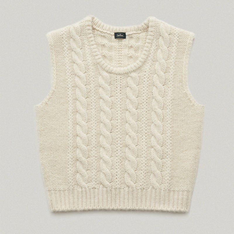 Korean Style Autumn and Winter Womens Wear Soft Waxy Sweater thebarnnet Eight Milk Wool Sweater Knitted Vest Twist Vest Ivory White