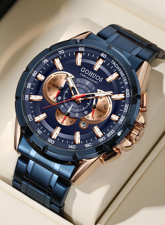 جوهوس ساعة الرجال، ساعة المعصم الرجال مقاومة للماء كرونوغراف الجيش التناظرية الفولاذ المقاوم للصدأ الذكور ساعة الرجل الرياضة الساعات - 48mm - الأزرق - Image 1