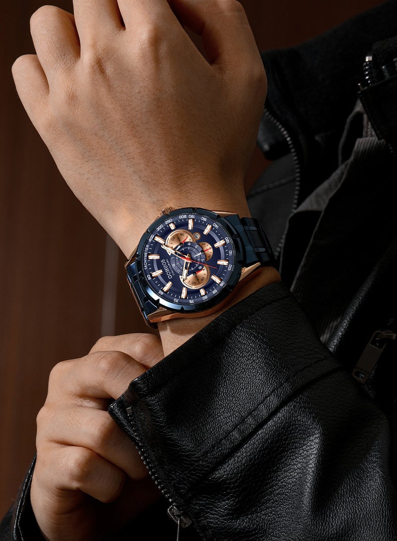 جوهوس ساعة الرجال، ساعة المعصم الرجال مقاومة للماء كرونوغراف الجيش التناظرية الفولاذ المقاوم للصدأ الذكور ساعة الرجل الرياضة الساعات - 48mm - الأزرق - Image 3