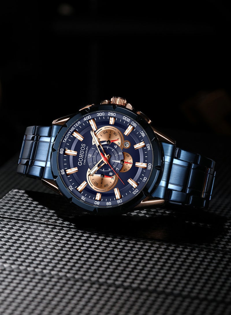 جوهوس ساعة الرجال، ساعة المعصم الرجال مقاومة للماء كرونوغراف الجيش التناظرية الفولاذ المقاوم للصدأ الذكور ساعة الرجل الرياضة الساعات - 48mm - الأزرق - Image 2